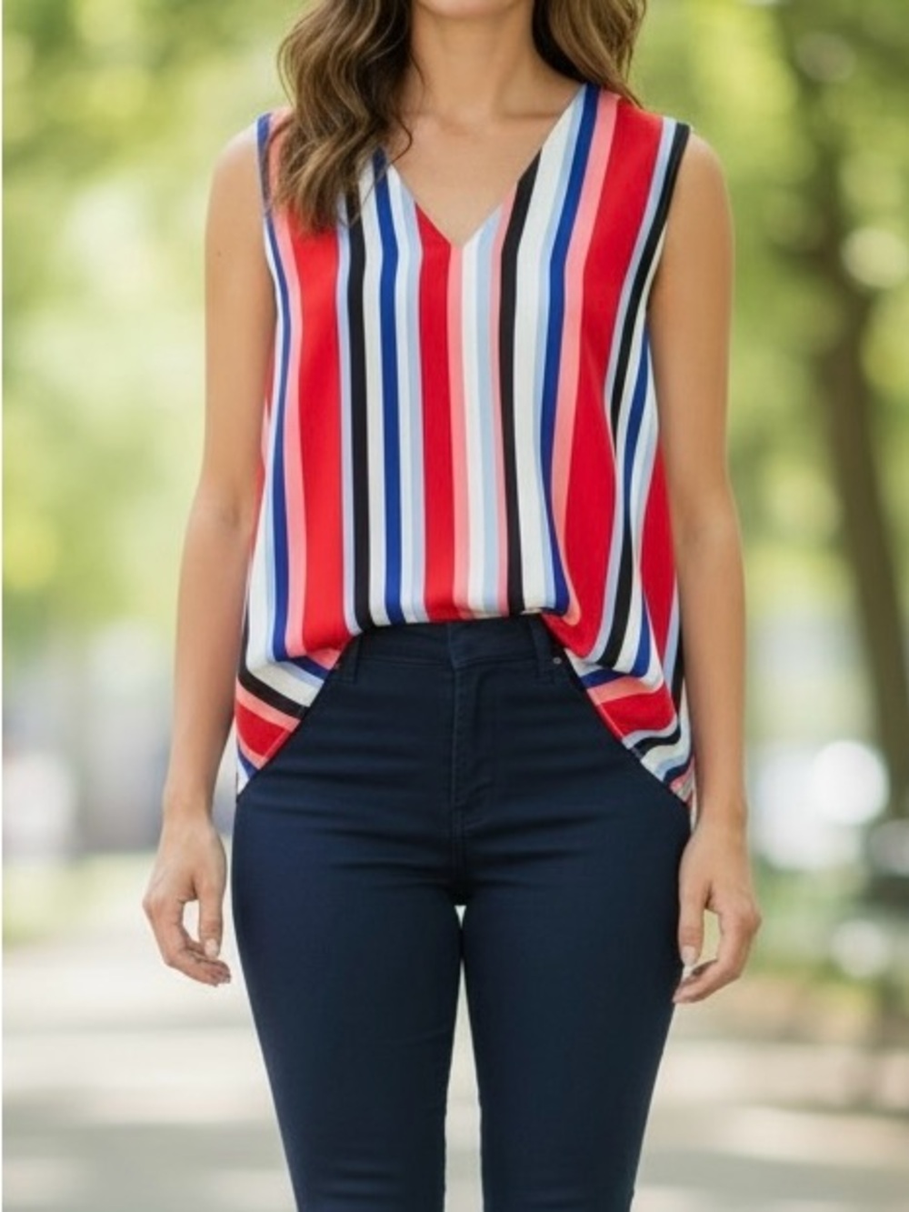 The Limited Striped V-Neck Sleeveless Top